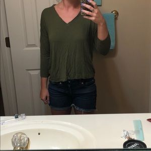 3/4 sleeve olive green shirt